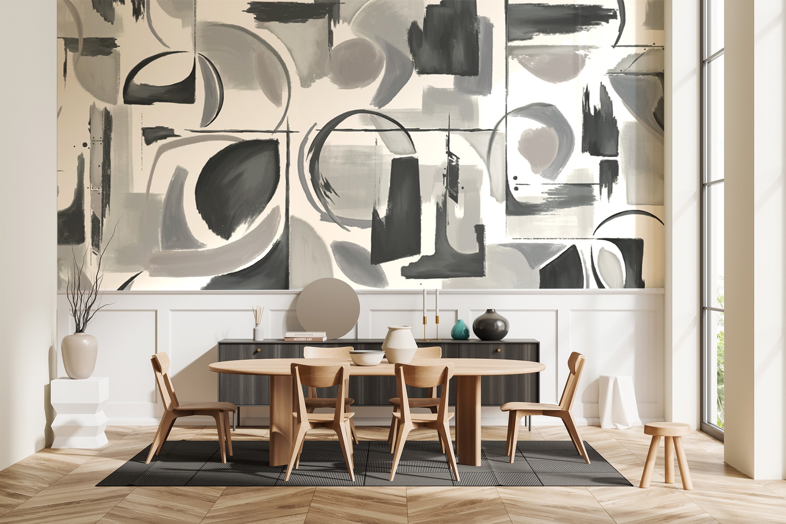 Grey Mural Abstract Artistry