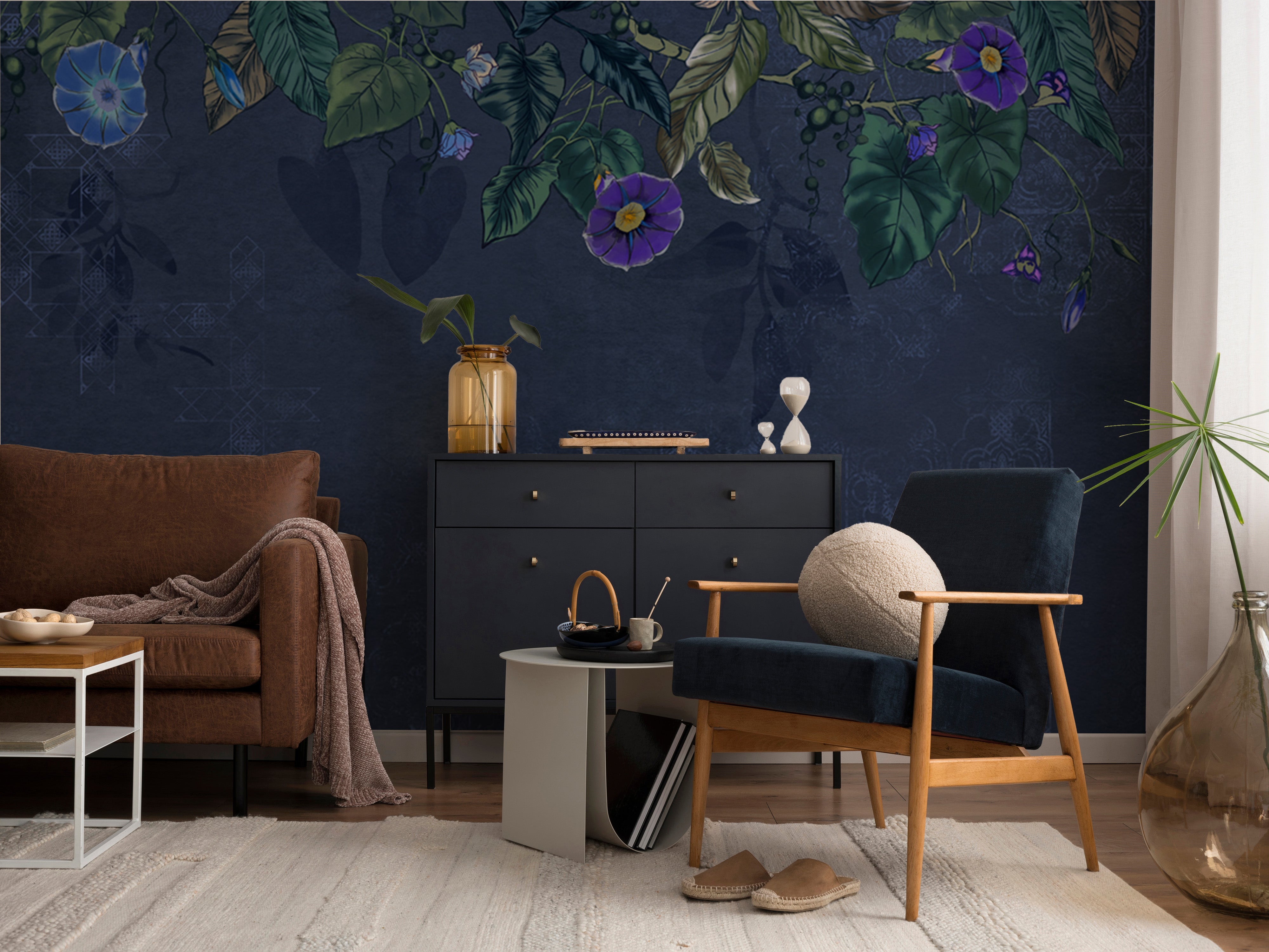 Midnight Bloom Blue Mural