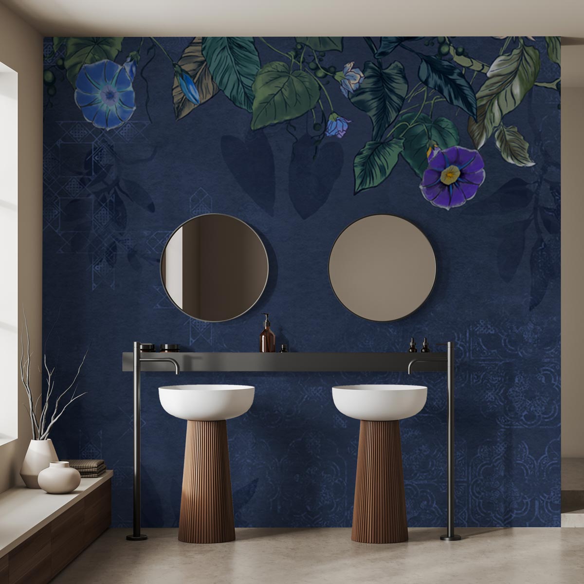 Midnight Bloom Blue Mural